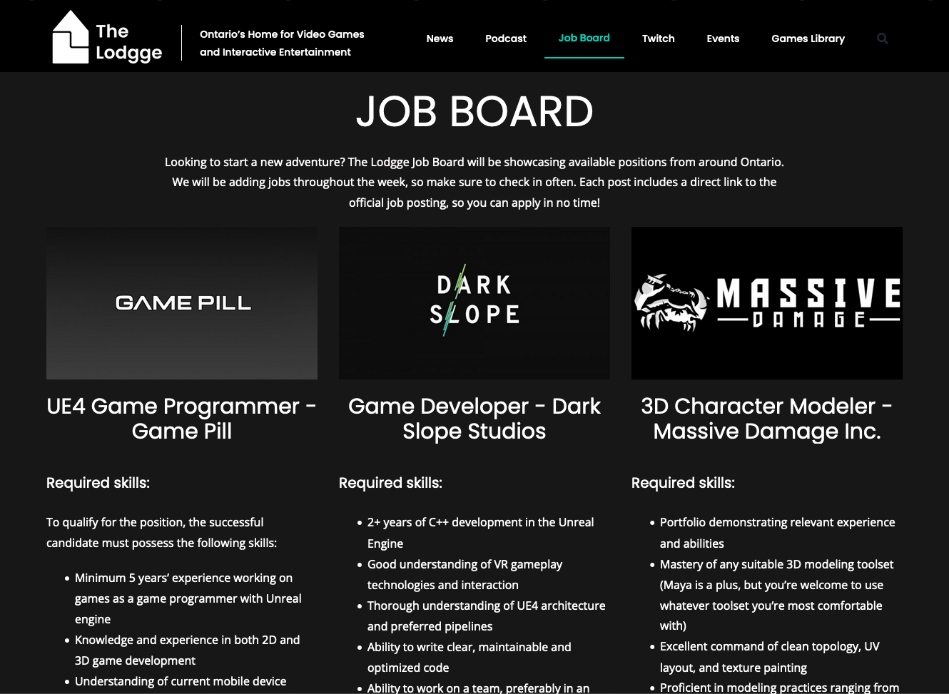 Image of the job board on TheLodgge.com